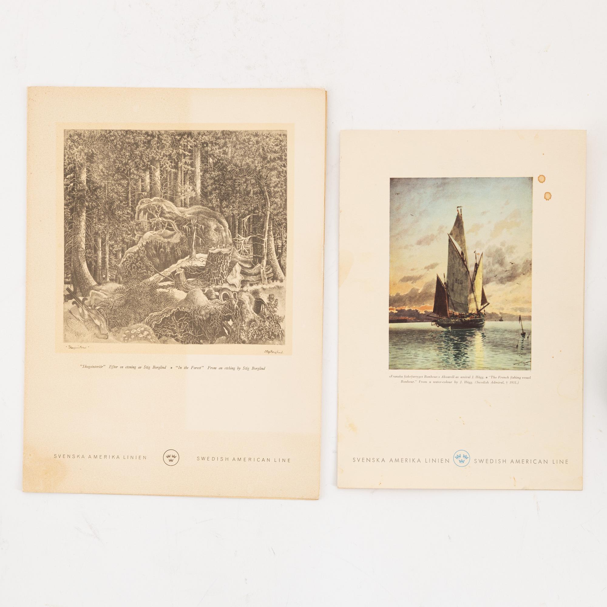 Eight parts memorabilia from the Swedish American Line.