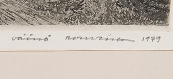 VÄINÖ ROUVINEN, akvatinta, signeerattu ja päivätty 1979. Taiteilijan koevedos.
