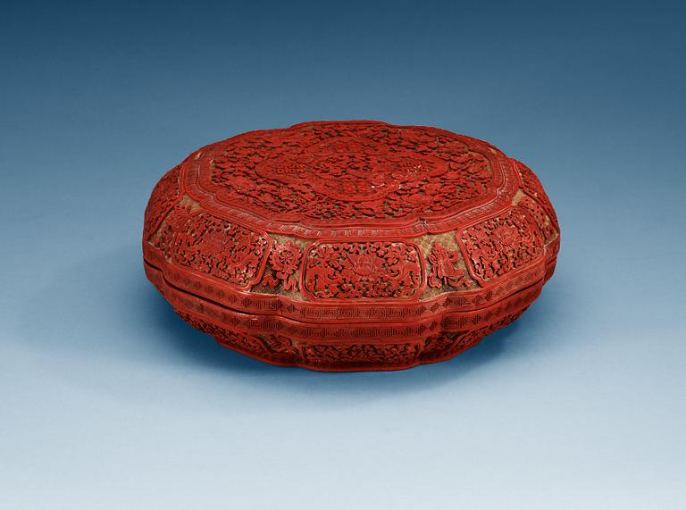 A red lacquer box and cover containing a cabaret, late Qing dynasty.
