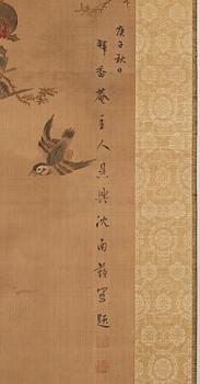 A chinese hanging scroll, ink and water colour, Qing dynasty (1664-1912).