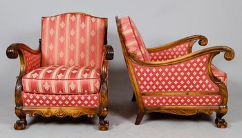 SALONGSMÖBEL, 4 del, Chippendalestil, 1930-tal.