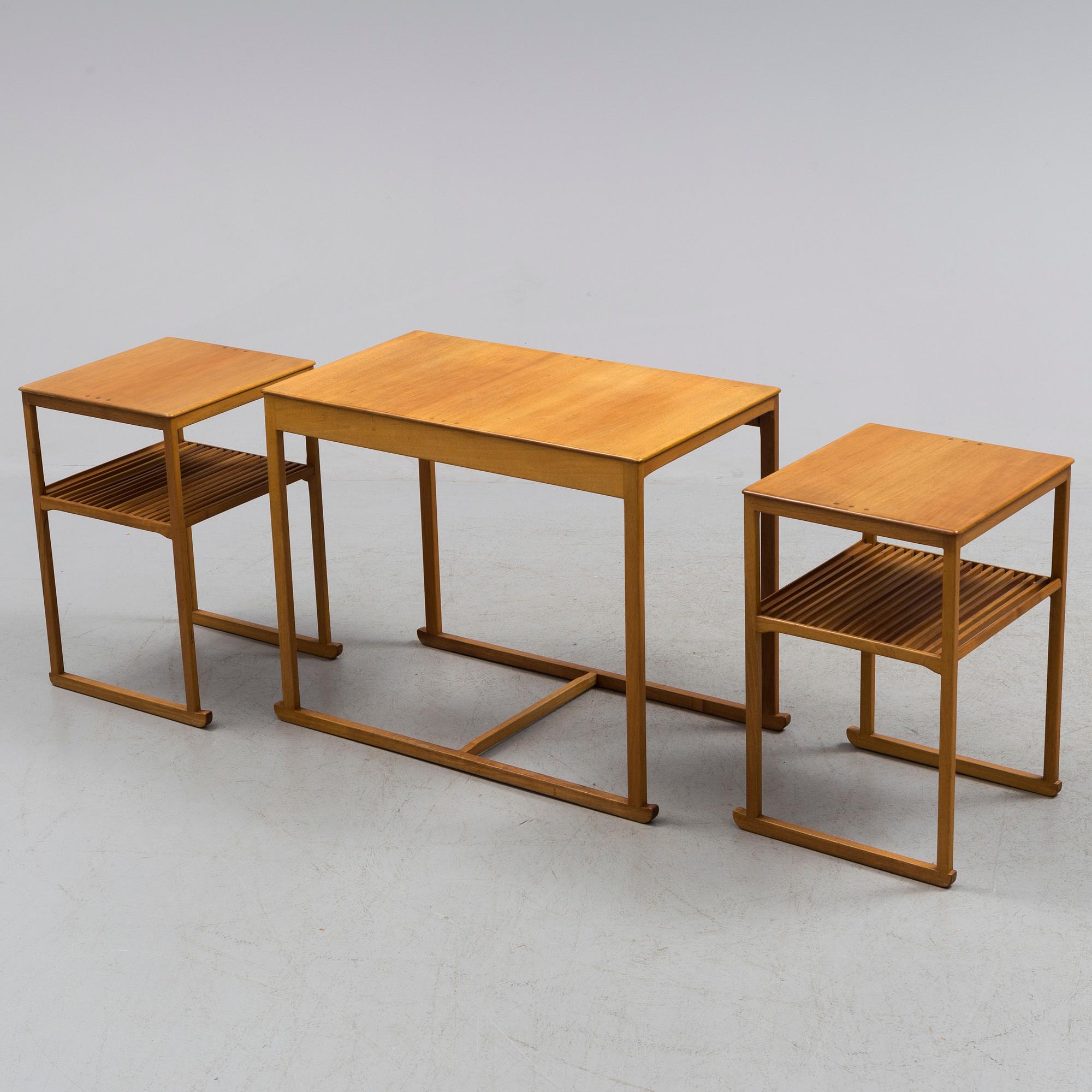 CARL MALMSTEN, a 'Släden' mahogany nest of tables.