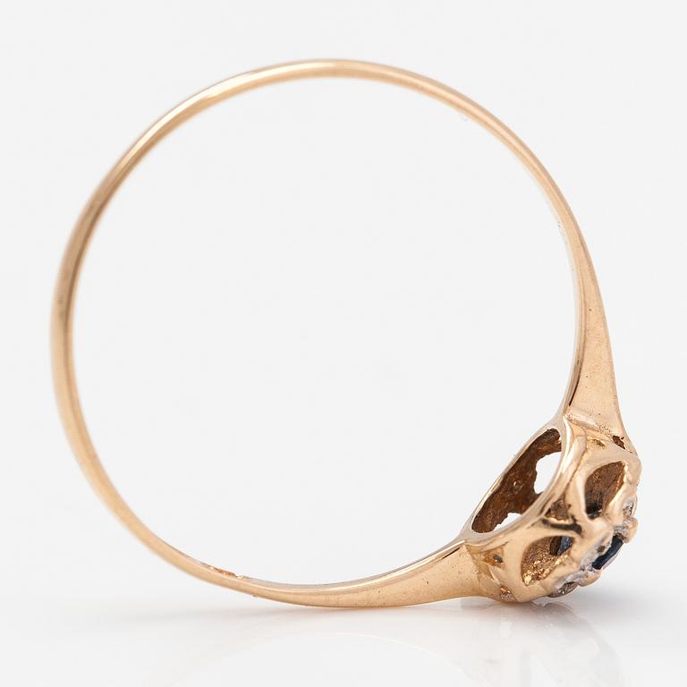Ring och hänge, 14K guld, diamanter ca 0.05 ct totalt och safirer.