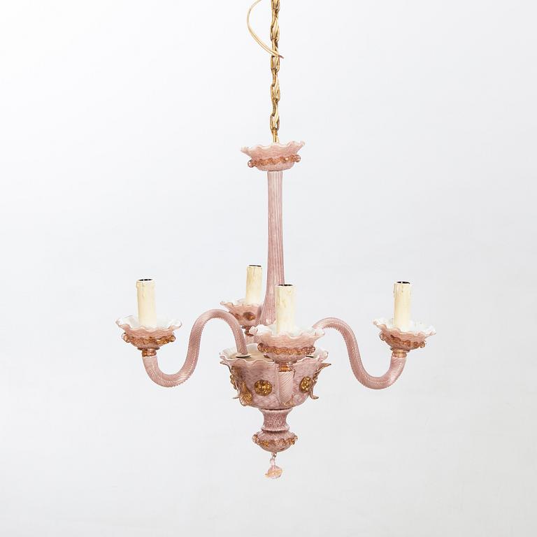 A mid 20th century glass ceiling lamp from Murano, Venice Italy.