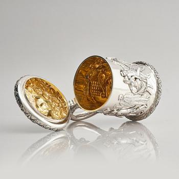 A Swedish 19th century parcel-gilt silver tankard, mark of Gustaf Folcker, Stockholm 1847.