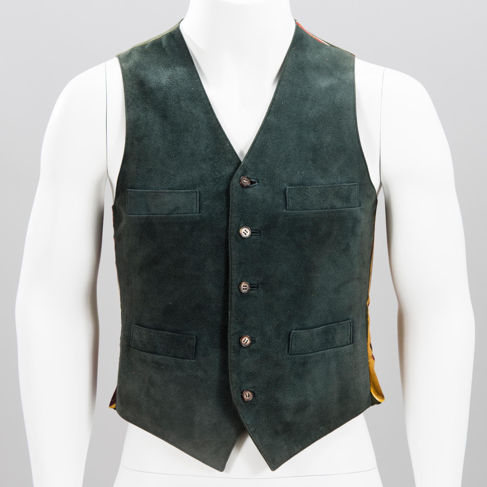 HERMÈS Vintage Suede and Silk Waistcoat in size 46 (FR).