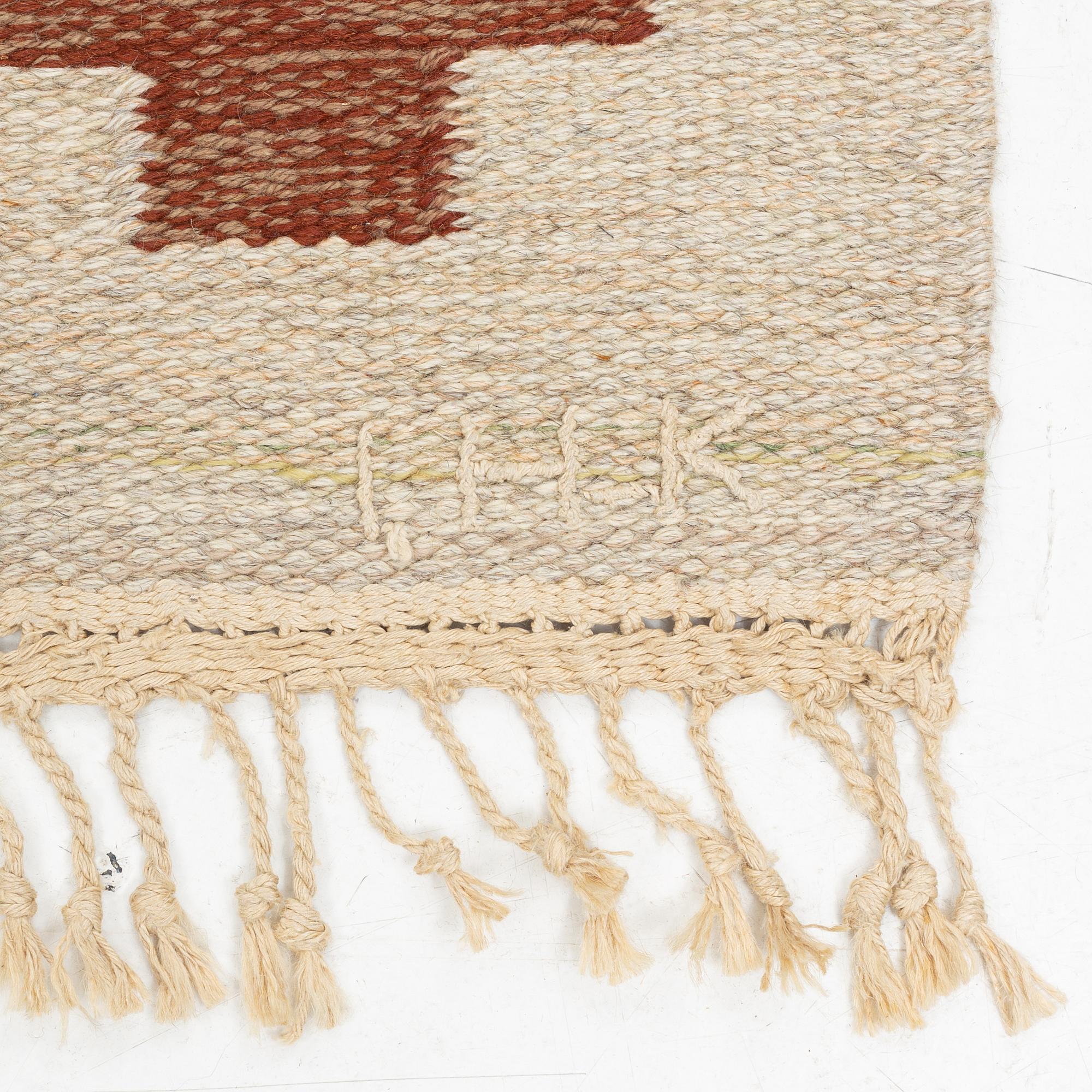 Ingrid Hellman-Knafve, a flat weave rug, signed IHK, c. 206 x 125 cm.