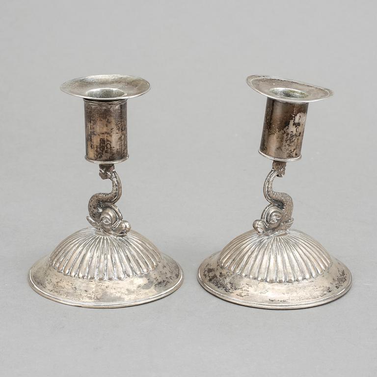 LJUSSTAKAR, ett par, Johan Fredric Björnstedt, Stockholm 1816. Silver.