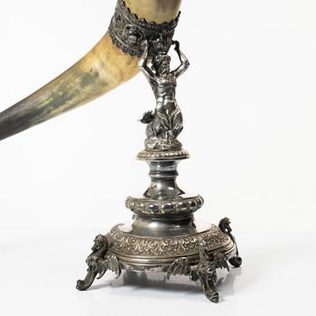 Drinking horn, silver plate, GAB, Stockholm early 20th century.