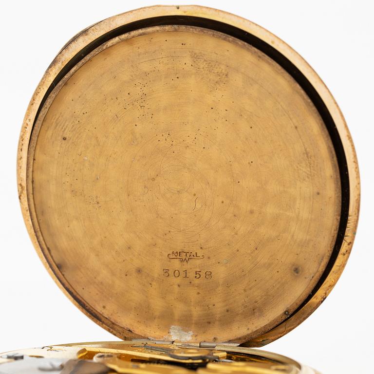 Pocket watch, 14K gold, hunter case, 49.5 mm, with chain.