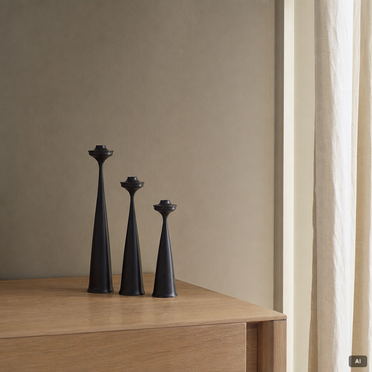 Laurids Lønborg, candlesticks, 3 pieces, Denmark, mid-20th century.
