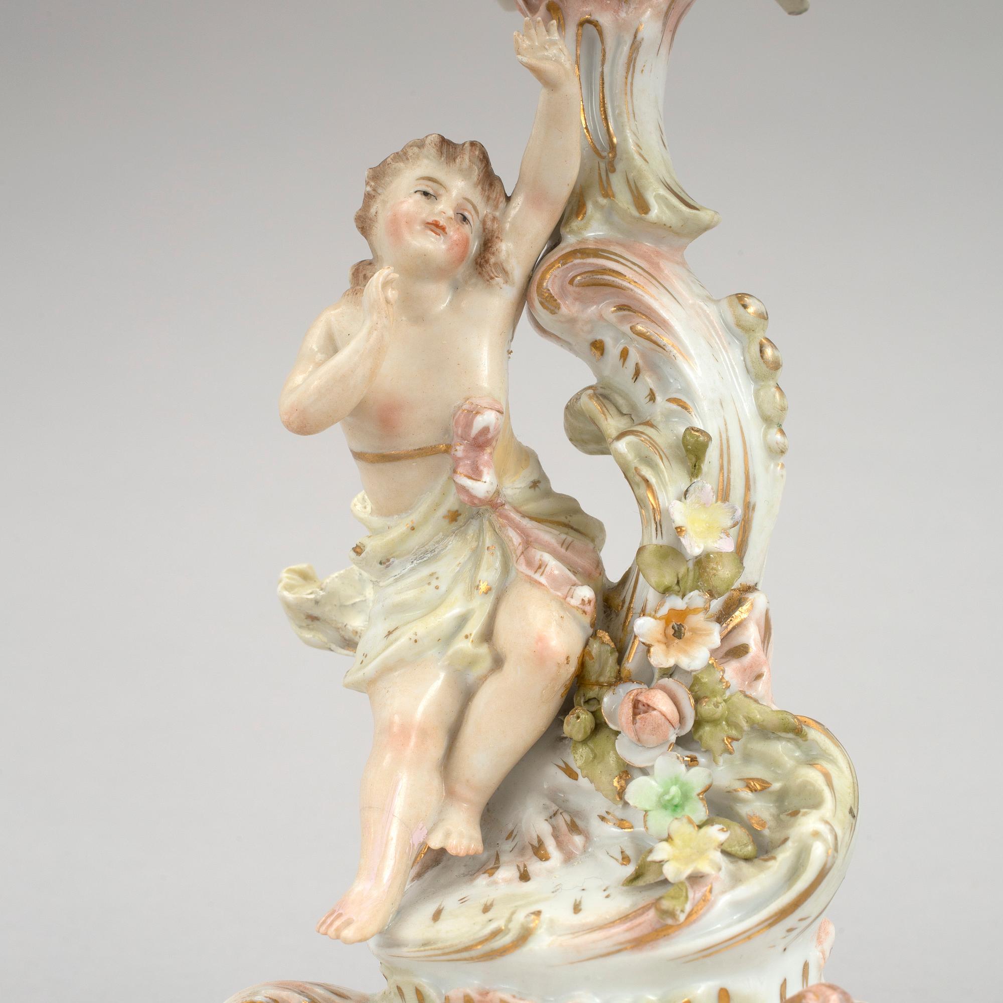 3 porcelain candelabra, Sitzendorf & Dresden, 19th and 20th century.