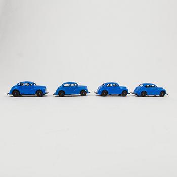Nine Tri-Ang Minic Toys cars England 1950s.