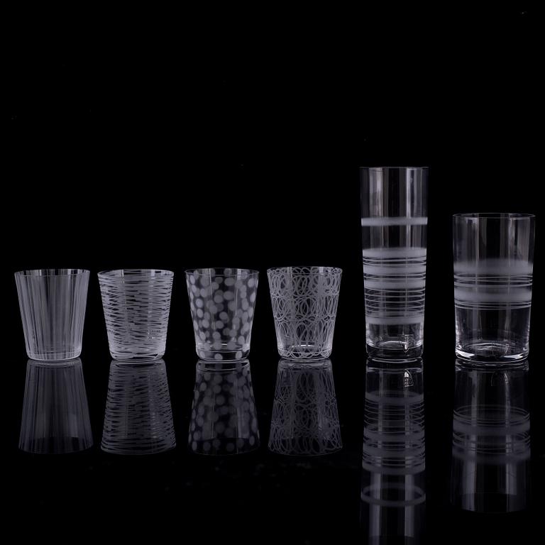 INGEGERD RÅMAN, glas, 6 delar, Orrefors, 2000-tal.
