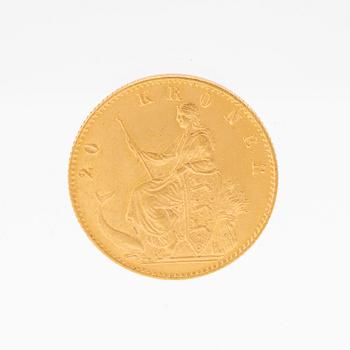 Gold coin 20kr Christian IX, Denmark 1873.