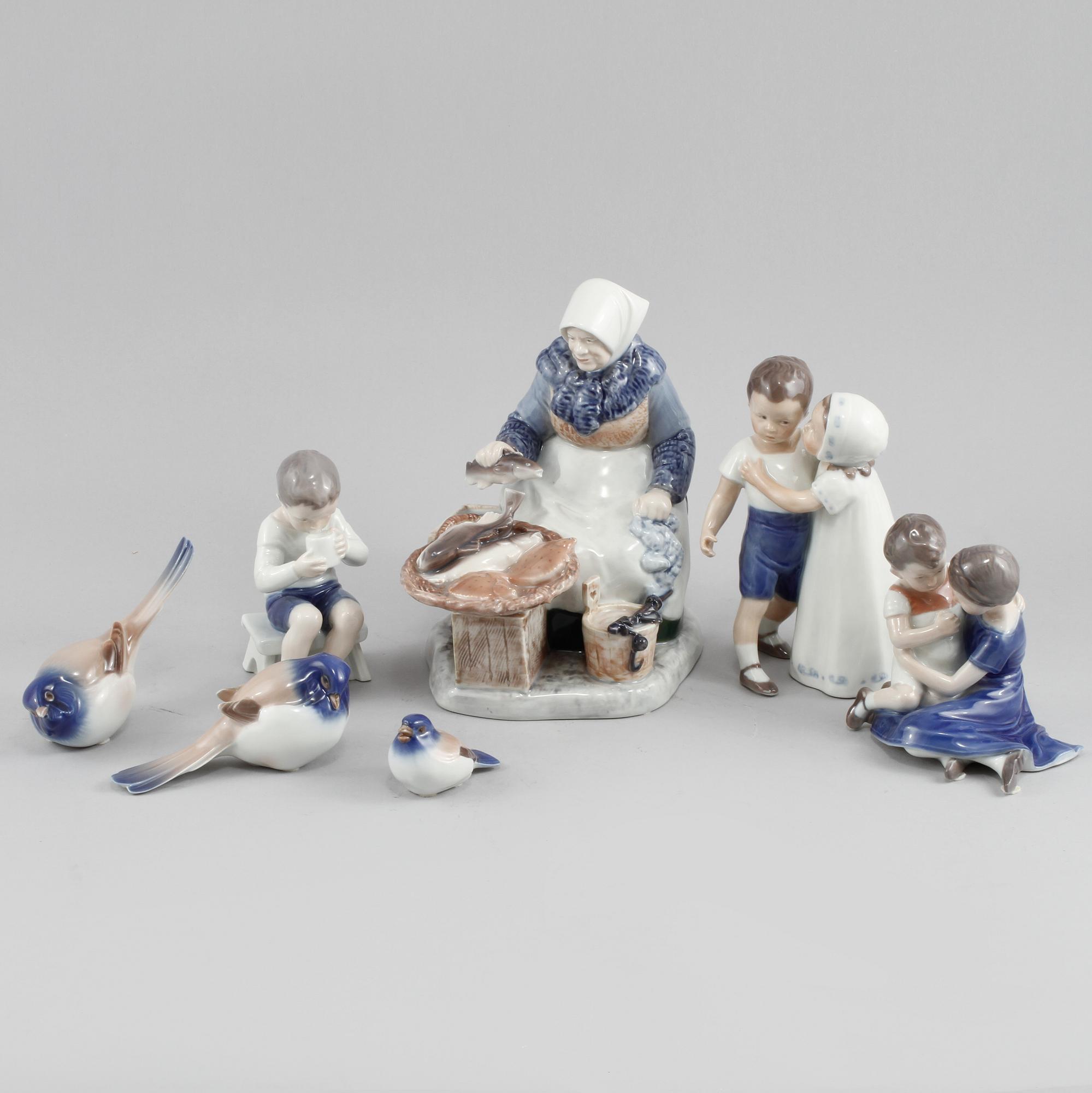 FIGURINER, 7 st, porslin, Royal Copenhagen, 1900-tal.