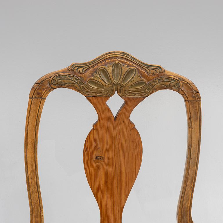 A set of six similar rococo chairs, 18th century.