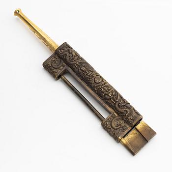A Chinese gilt five-clawed 'dragon' lock, Qing dynasty, Qianlong (1736-95).