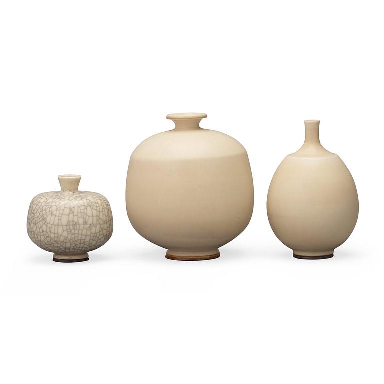 Berndt Friberg, three stoneware vases, Gustavsberg studio, Sweden 1972-77.