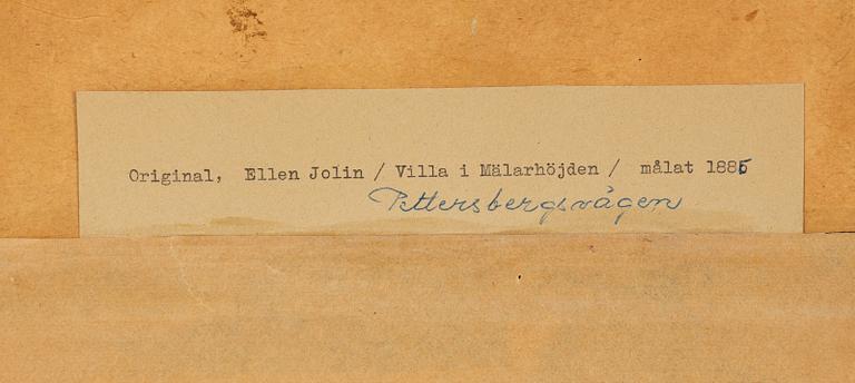 Ellen Jolin, akvarell, signerad och daterad 1886.