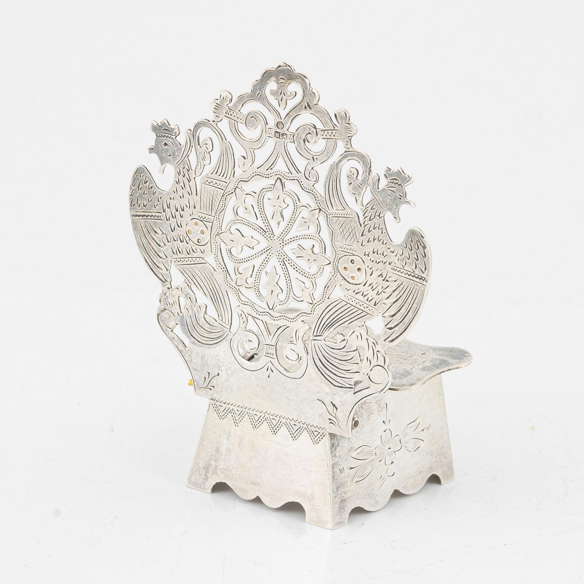 A Russian silver salt-chair, Moscow 1869.