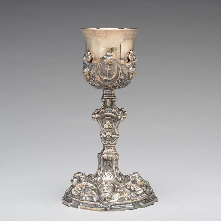 An Italian late 17th/early 18th century silver-gilt chalice, unidentified makers mark, town mark of Rome.