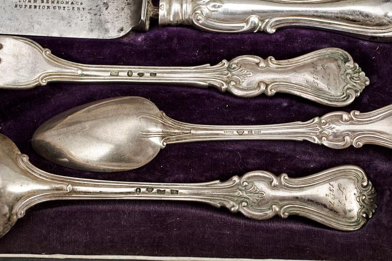RESEBESTICKSET, 6 delar, silver, modell "Olga", mest Christian Hammer, Stockholm 1860-71. Tot ca 250 gram.