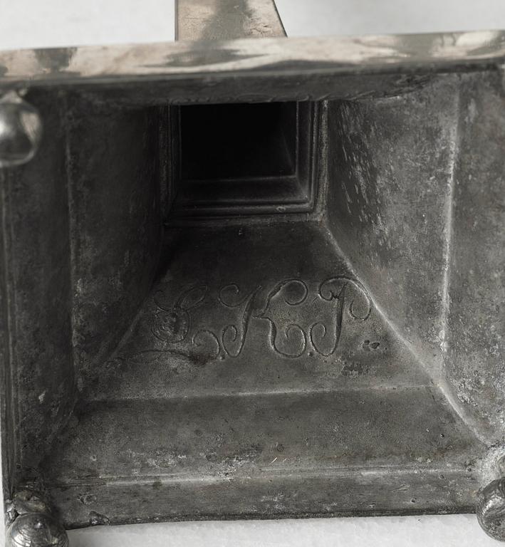 Six late Gustavian pewter candlesticks by P. H. Lundén, master in Lidköping 1797-1834.