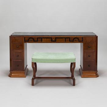 Birger Hahl, a 1920s Art Deco sidetable with drawers and a stool.