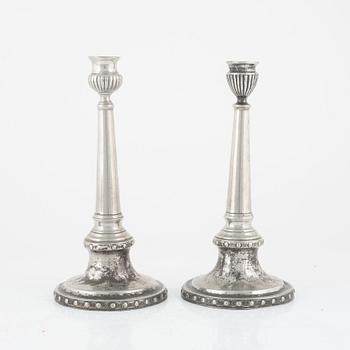 Martin Gustaf Moberg, a pair of similar pewter candlesticks, Jönköping, Sweden, 1803.