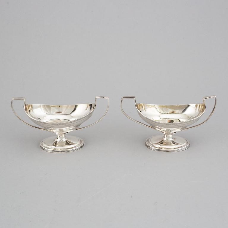 A pair of English 18th century silver salt-cellars, possibly Charles Chathery, London 1799.