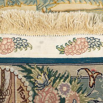 Matta, Täbris, part silk,  figural, ca 167 x 98 cm.