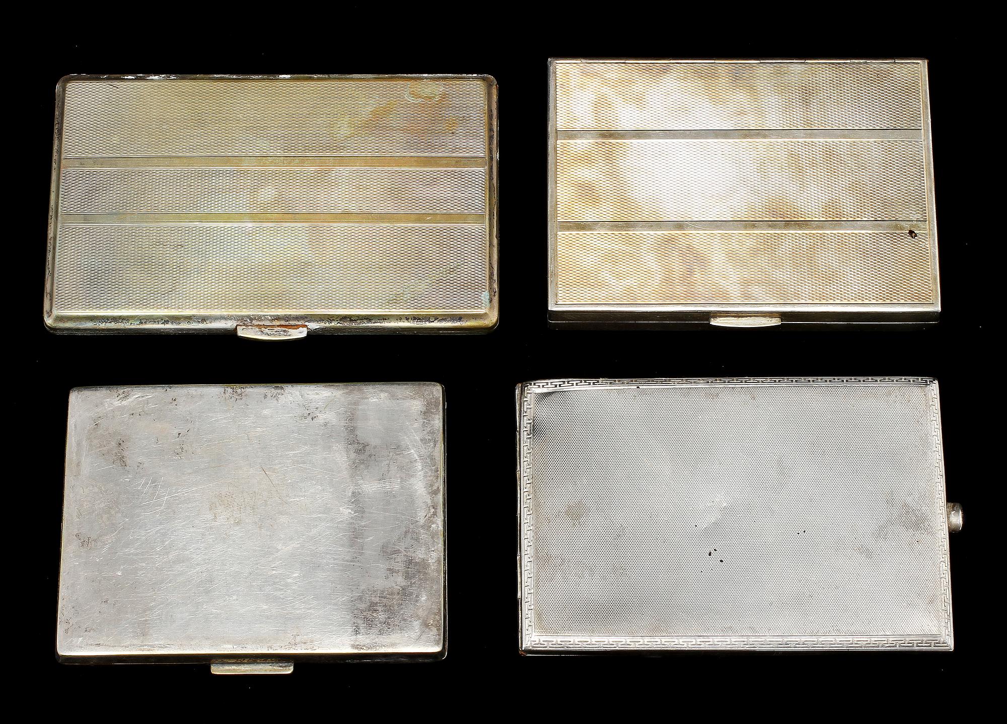 CIGARETTETUIER, 4 st, silver, importstämplar, 1900-tal. Vikt 640 gram.