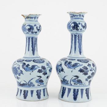 Two earthenware vases, Delft, Holland, 18th century.