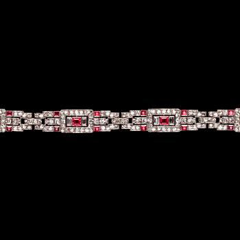 867. A platinum, ruby and diamond bracelet, 1930's.