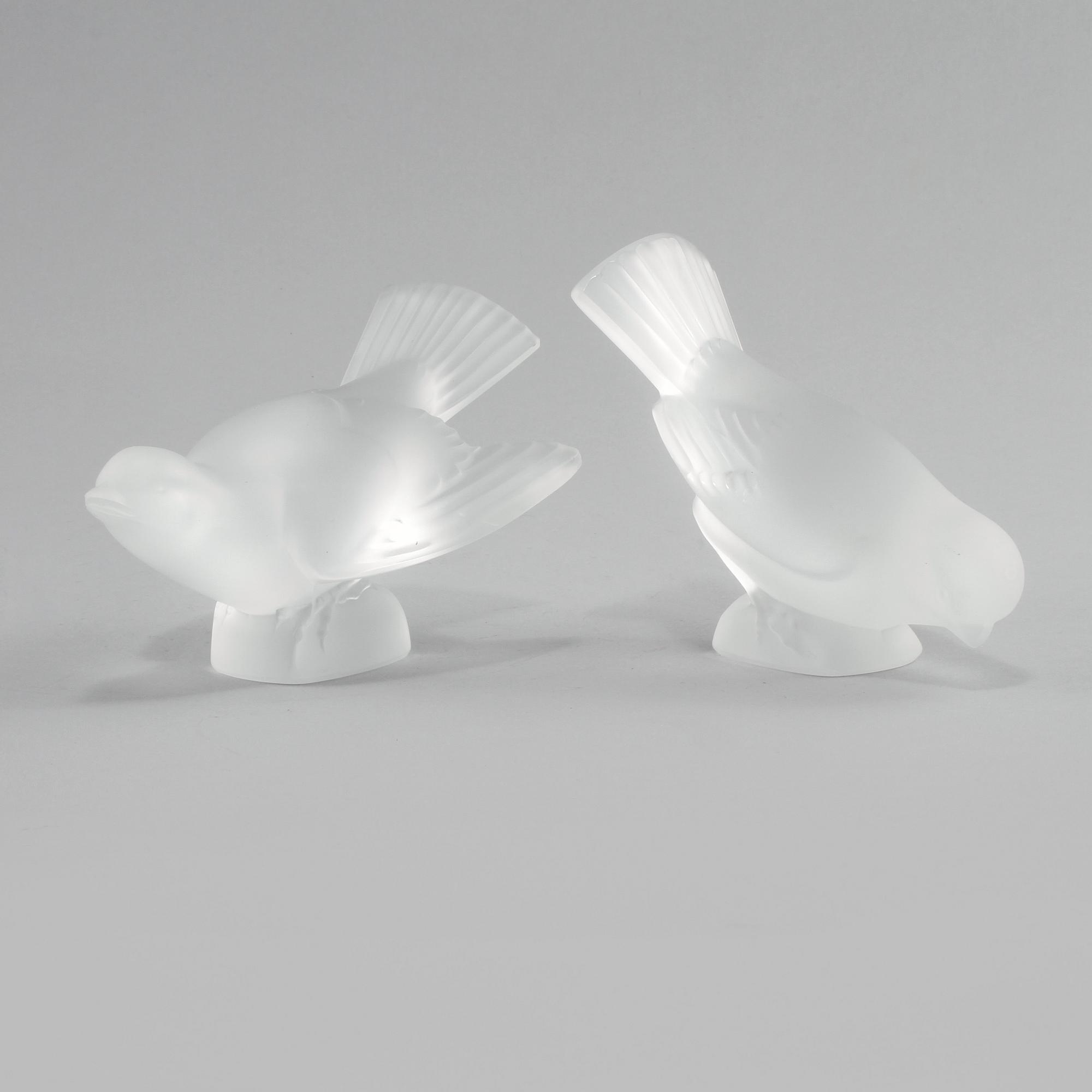 FIGURINER, 2 st, glas, Lalique, Frankrike, 1900-talets andra hälft.