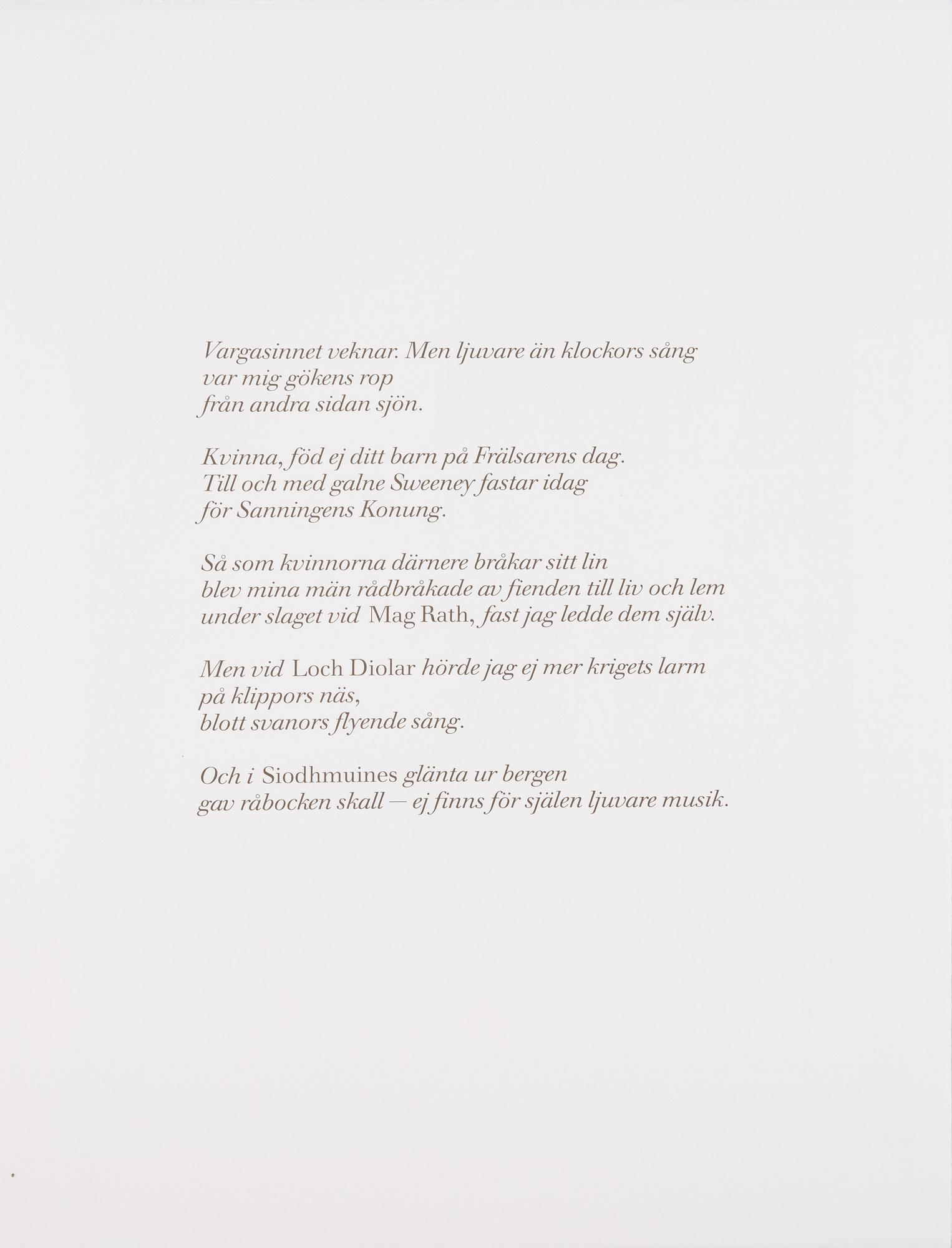 Ulf Trotzig, "King Sweeney", portfolio with nine colour etchings.