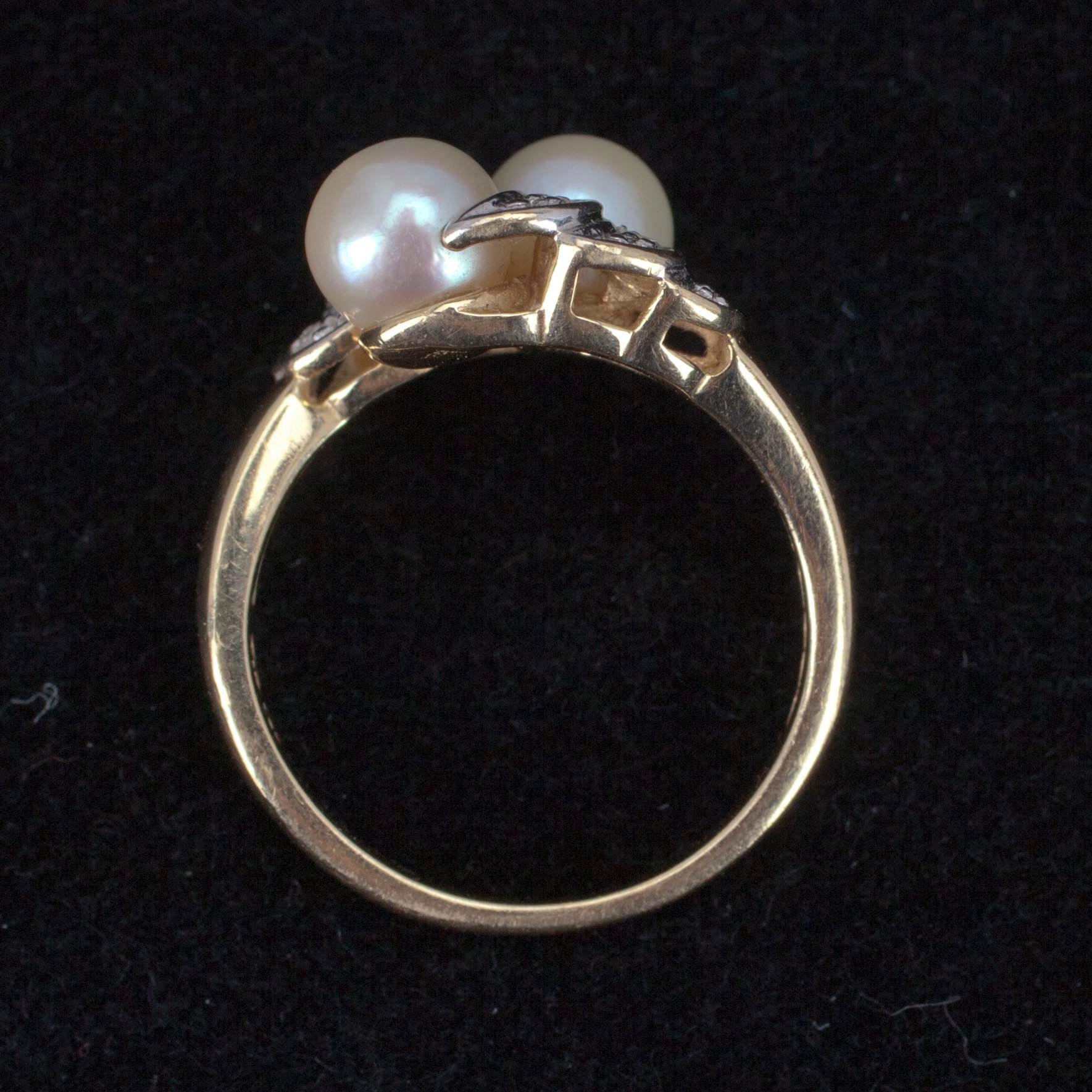 RING, guld 14K, pärlor samt diamanter tot. ca 0,05 ct. J.A Tarkiainen 1997. Tot. vikt ca 4 g.