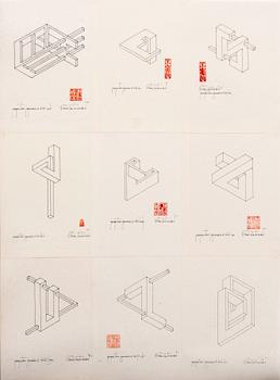 Oscar Reutersvärd, ink drawings 9 sheets, signed, no 18.