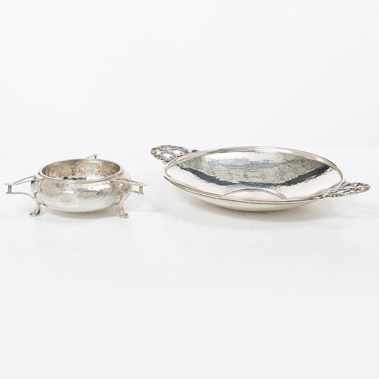 Skål samt skålfat, silver, Birmingham 1906 samt 1921, bl a Marples & Co.