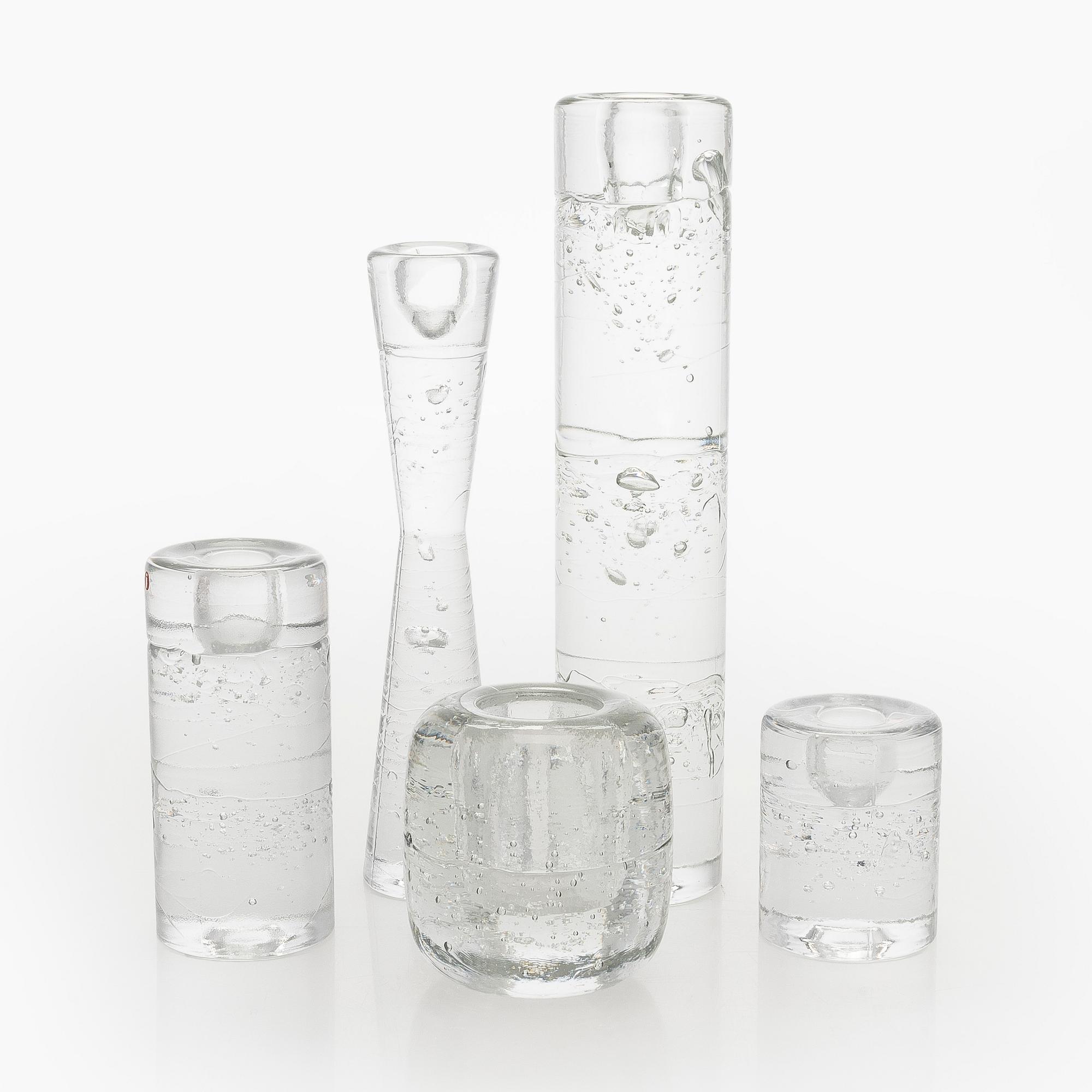 Timo Sarpaneva, vas och 4 st ljusstakar, glas, "Arkipelago", Iittala.