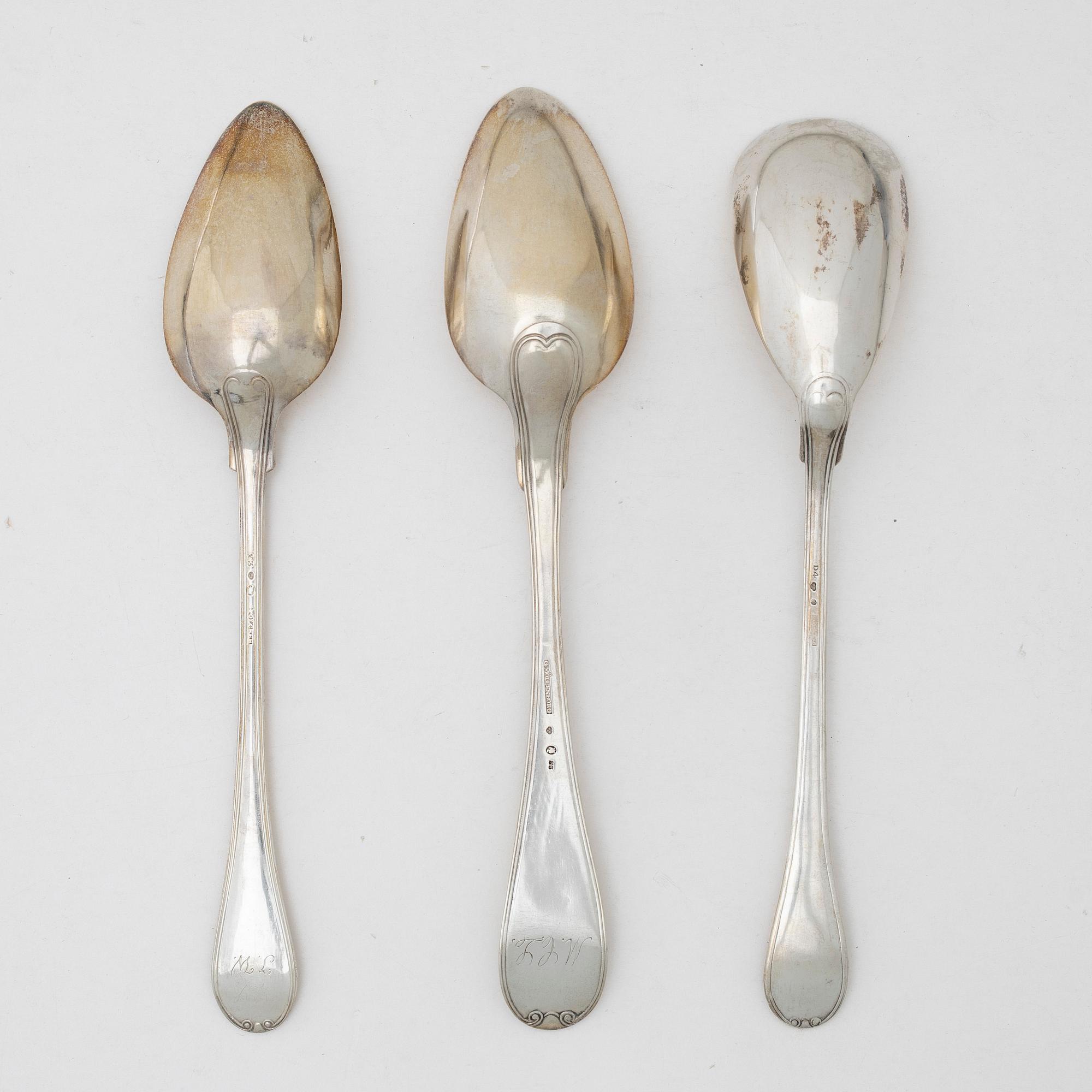 Three Swedish silver serving spoons, Stockholm, marks of G Möllenborg 1824 and G Folcker 1828-1834.