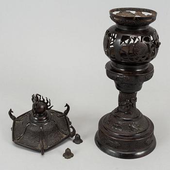 A 20th century Japanese bronze light holder pagoda.
