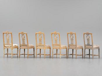 A set of six Gustavian chairs, late 18th century.