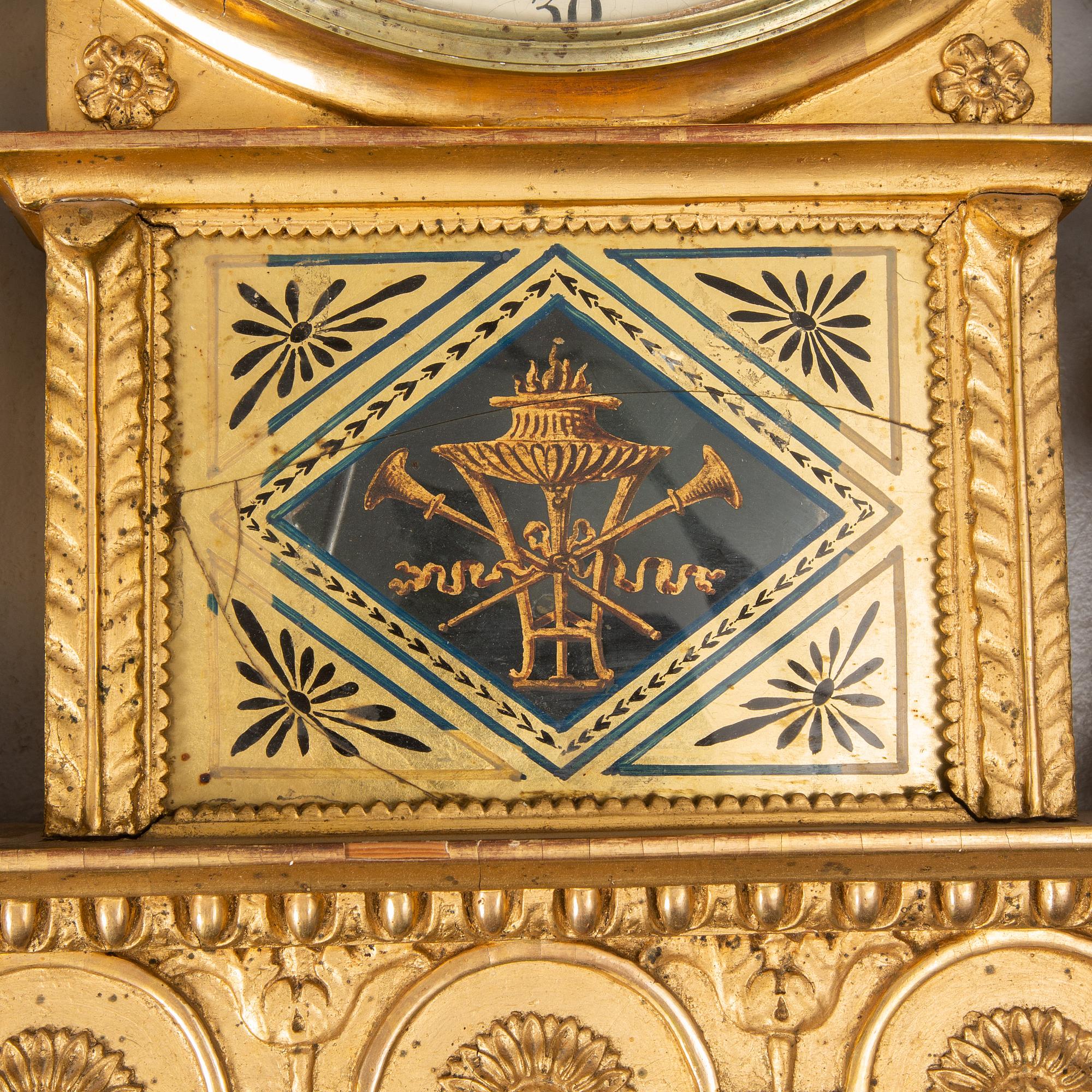 VÄGGPENDYL, av Eric Bergsten (urmakare i Nyköping 1801-1814), Sengustaviansk.