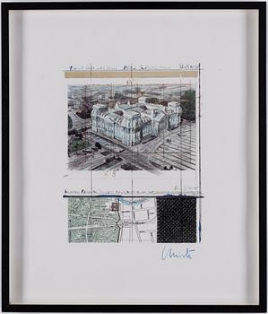 CHRISTO & JEANNE-CLAUDE, Offset print with fabric, signed in blue chalk.