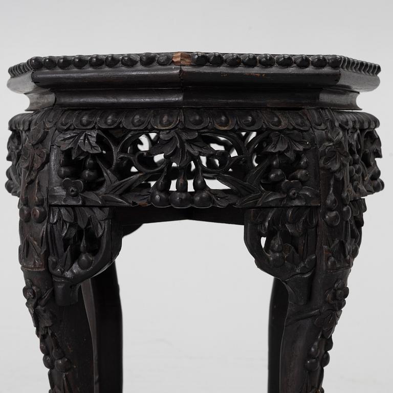A Chinese small table, carved wood and stone, 1900s.