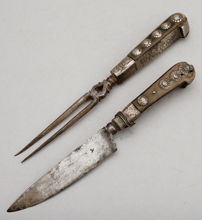 KNIV OCH GAFFEL, barock, sannolikt nordeuropa, 1600-/1700-tal.