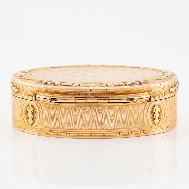A Swedish probably 18th century gold-box en trois couleurs 18K, mark of Friedrich Fyrwald, (active 1786-1813) Stockholm.