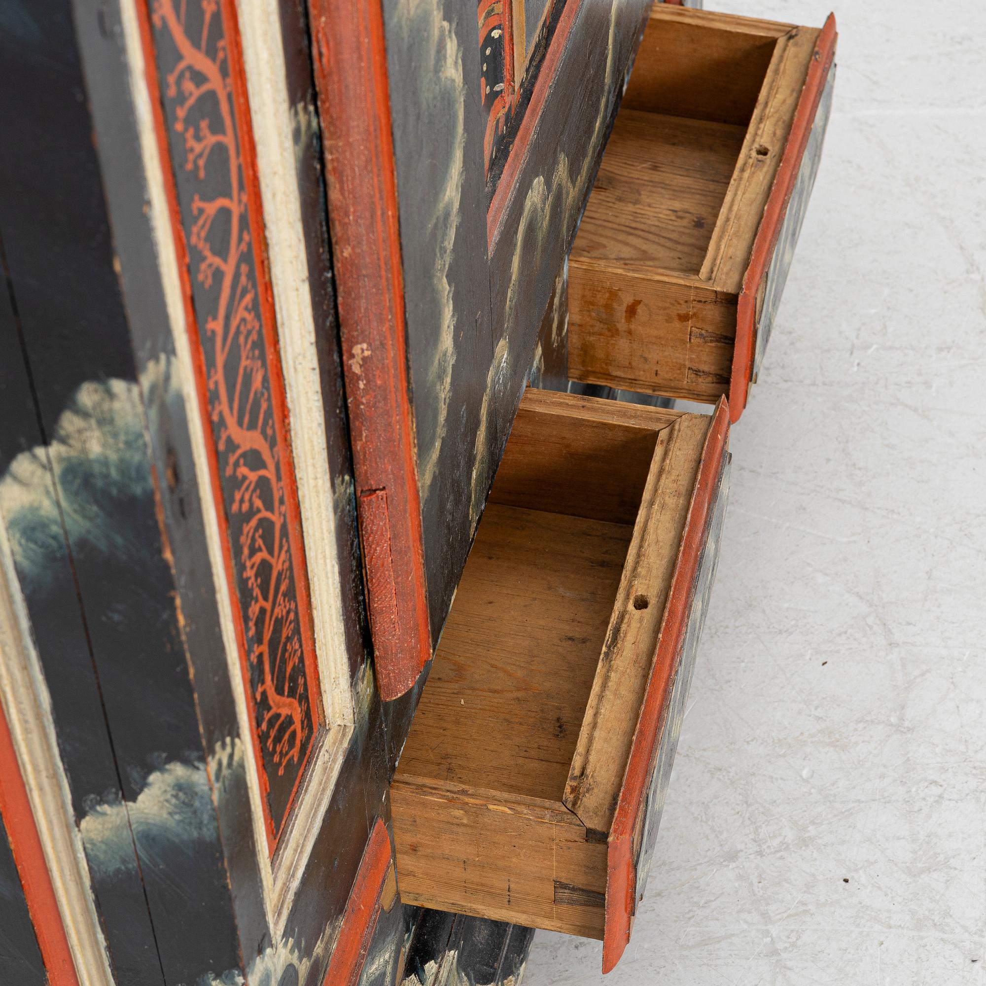 Hängskåp, allmoge, Järvsö, Hälsingland. Omkring 1795-1800.